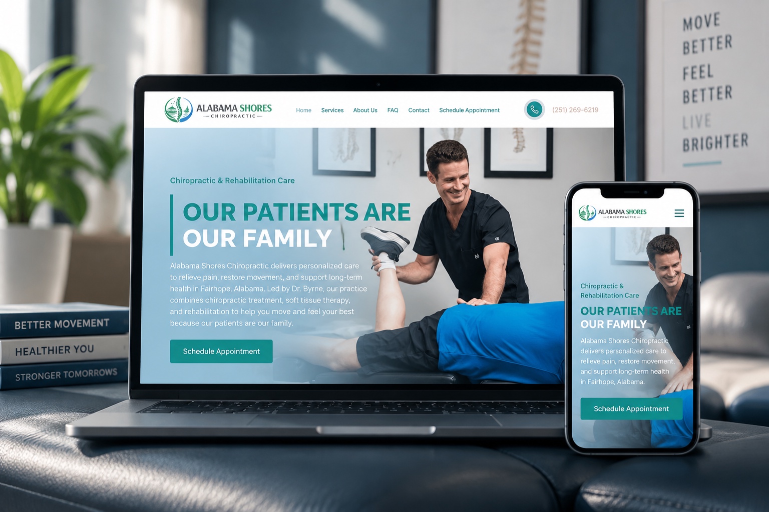 Alabama Shores Chiropractic website shown on desktop and mobile devices